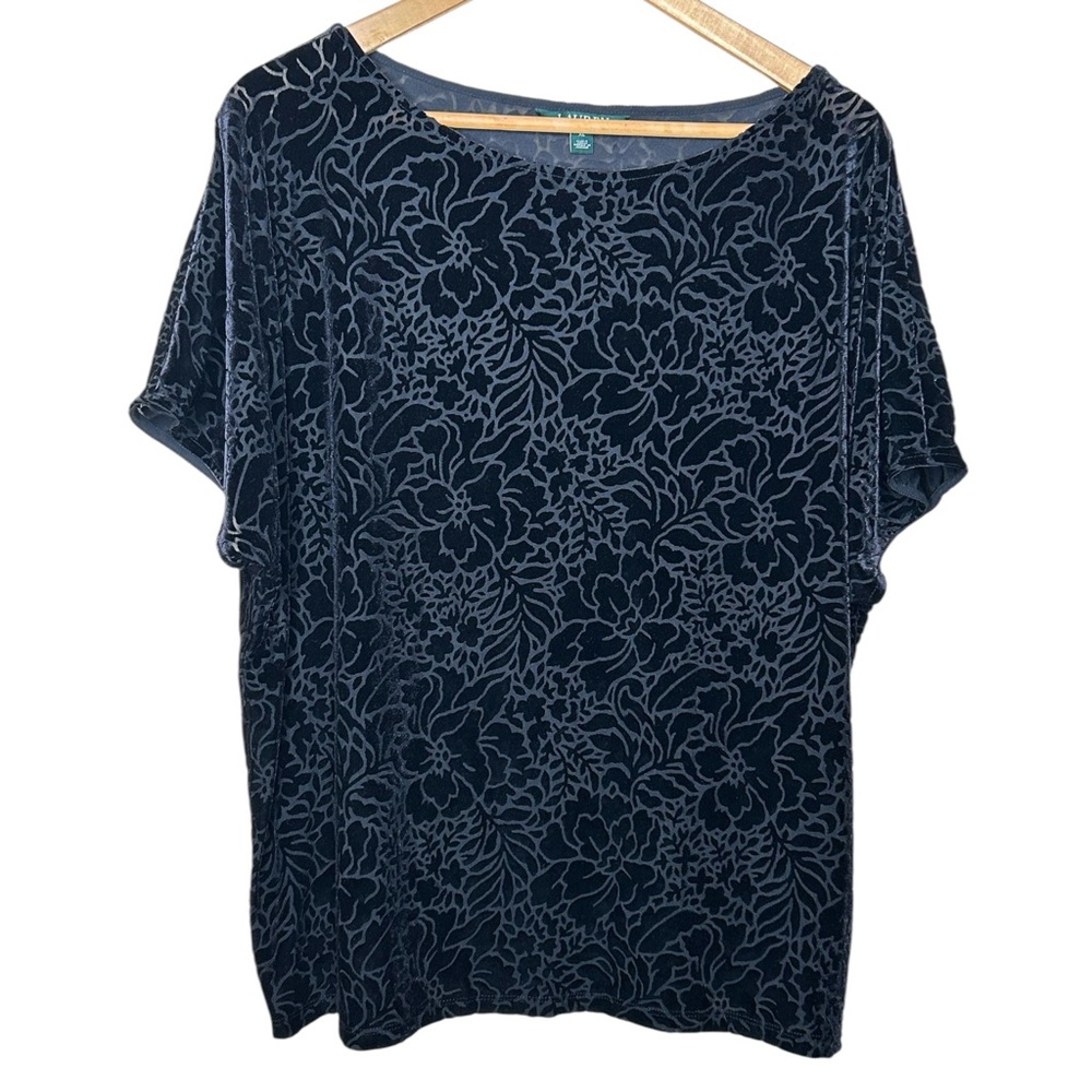 🩷 Lauren Ralph Lauren Women XL Velvet BurntOut Floral Scoop neck Short Sleeve
